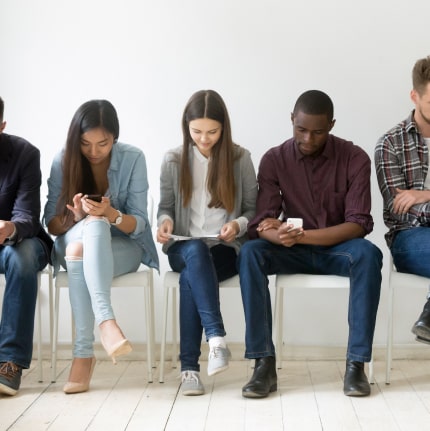 A group of social media marketing agency experts connecting with niche influencers