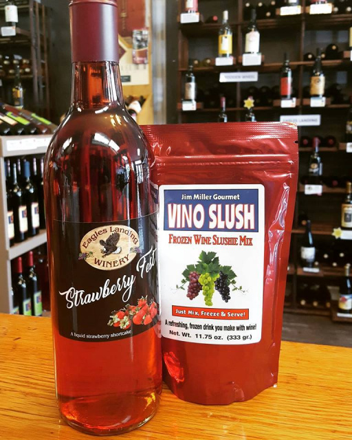 picture of Vino Slush Wine Slushie Mix and bottle of wine