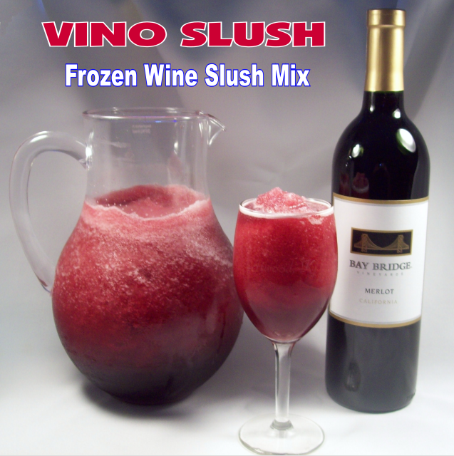 picture of pitcher and glass of wine slushies and bottle of wine