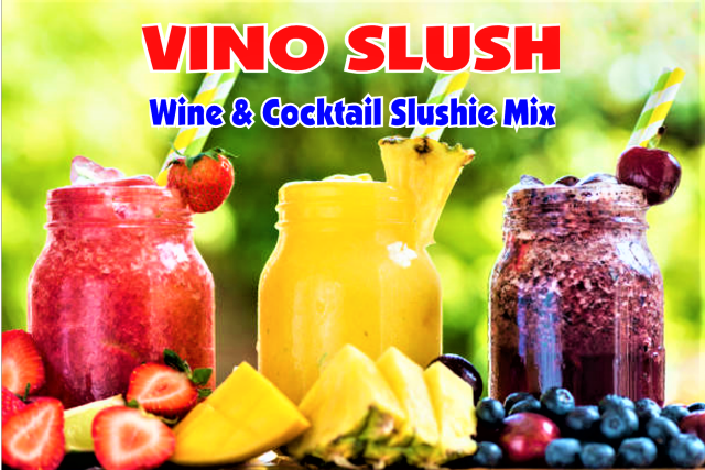 picture of three wine slushie drinks made with Vino Slush Wine Slush Mix